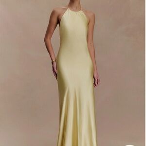 Elegant Yellow Satin Gown Meshki